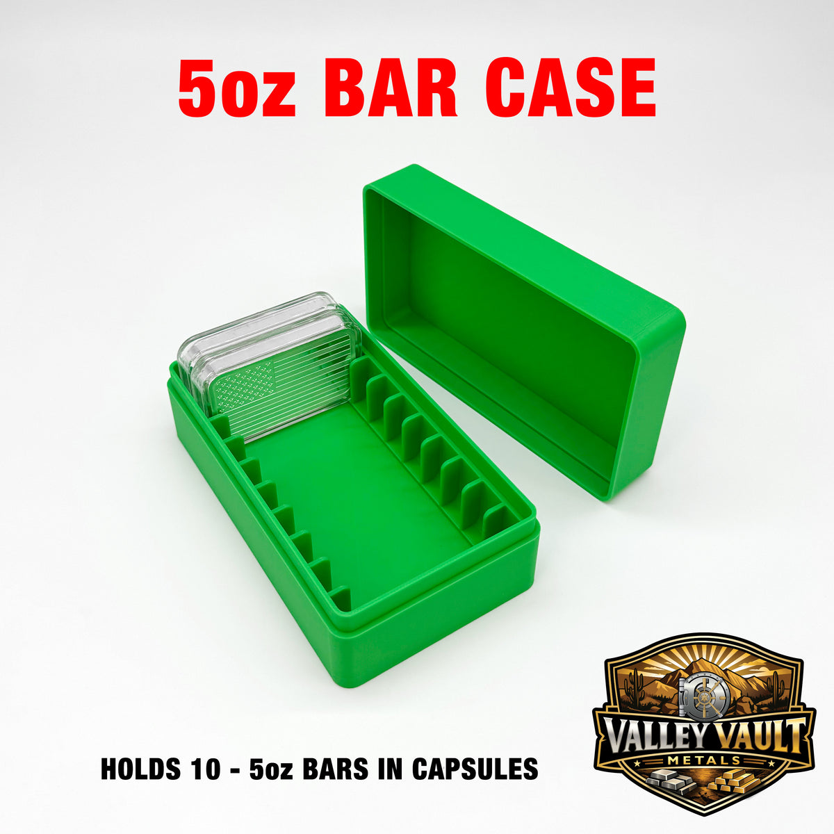 5 oz Silver Bar in Capsule Storage Box - Holds 10 Bars with or without Air Tight capsule