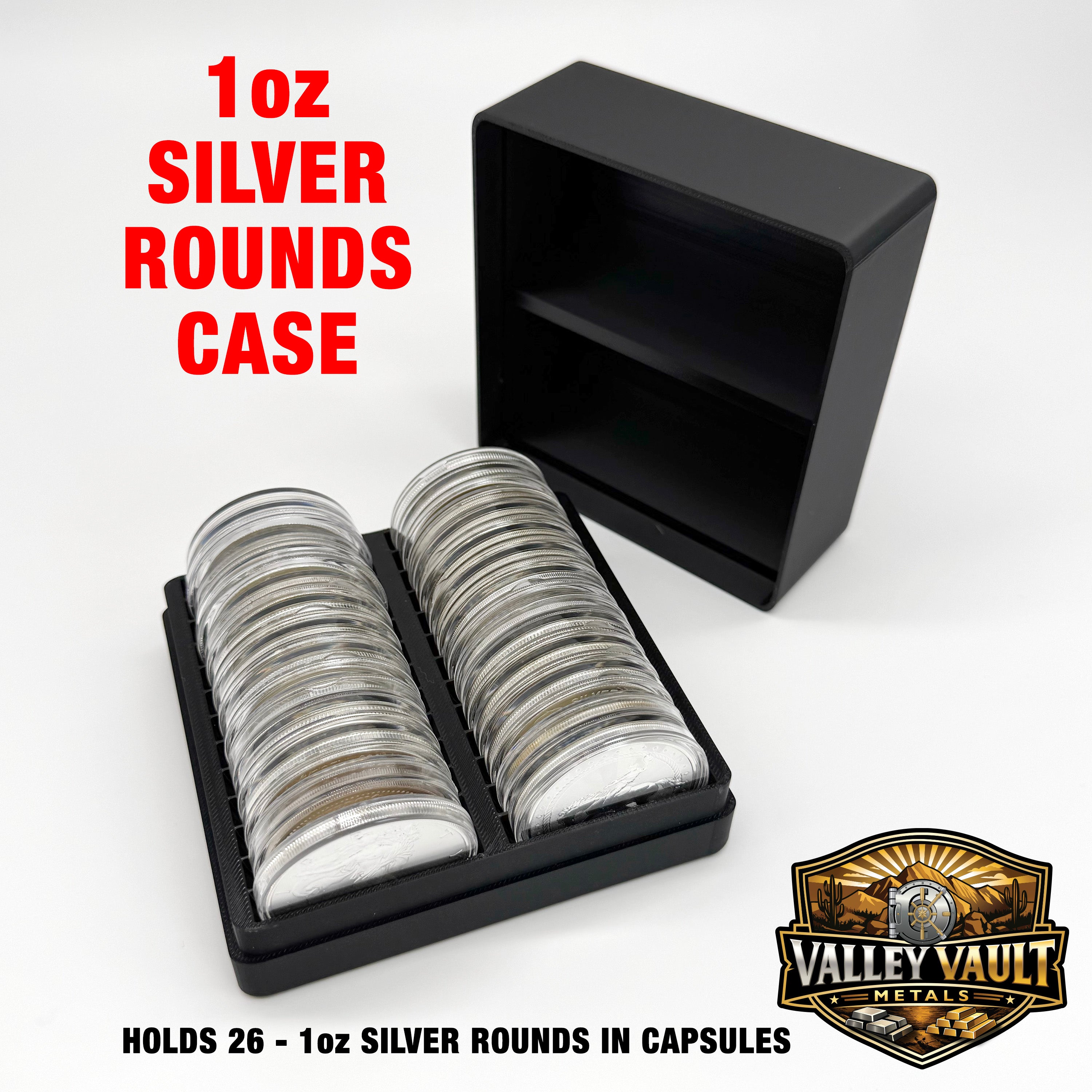 1 oz Silver Rounds in Capsules Storage Box - Holds 26