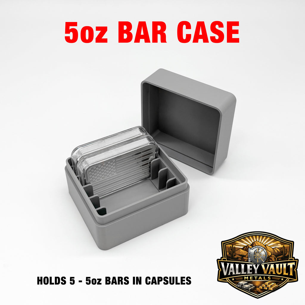 5 oz Silver Bar in Capsule Storage Box - Holds 5 Bars with or without Air Tight capsule