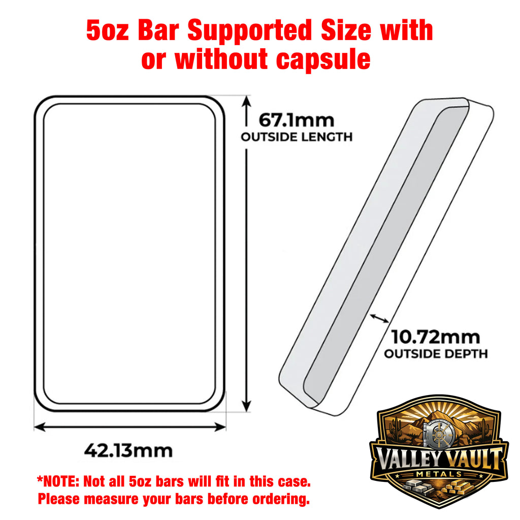 5 oz Silver Bar in Capsule Storage Box - Holds 5 Bars with or without Air Tight capsule