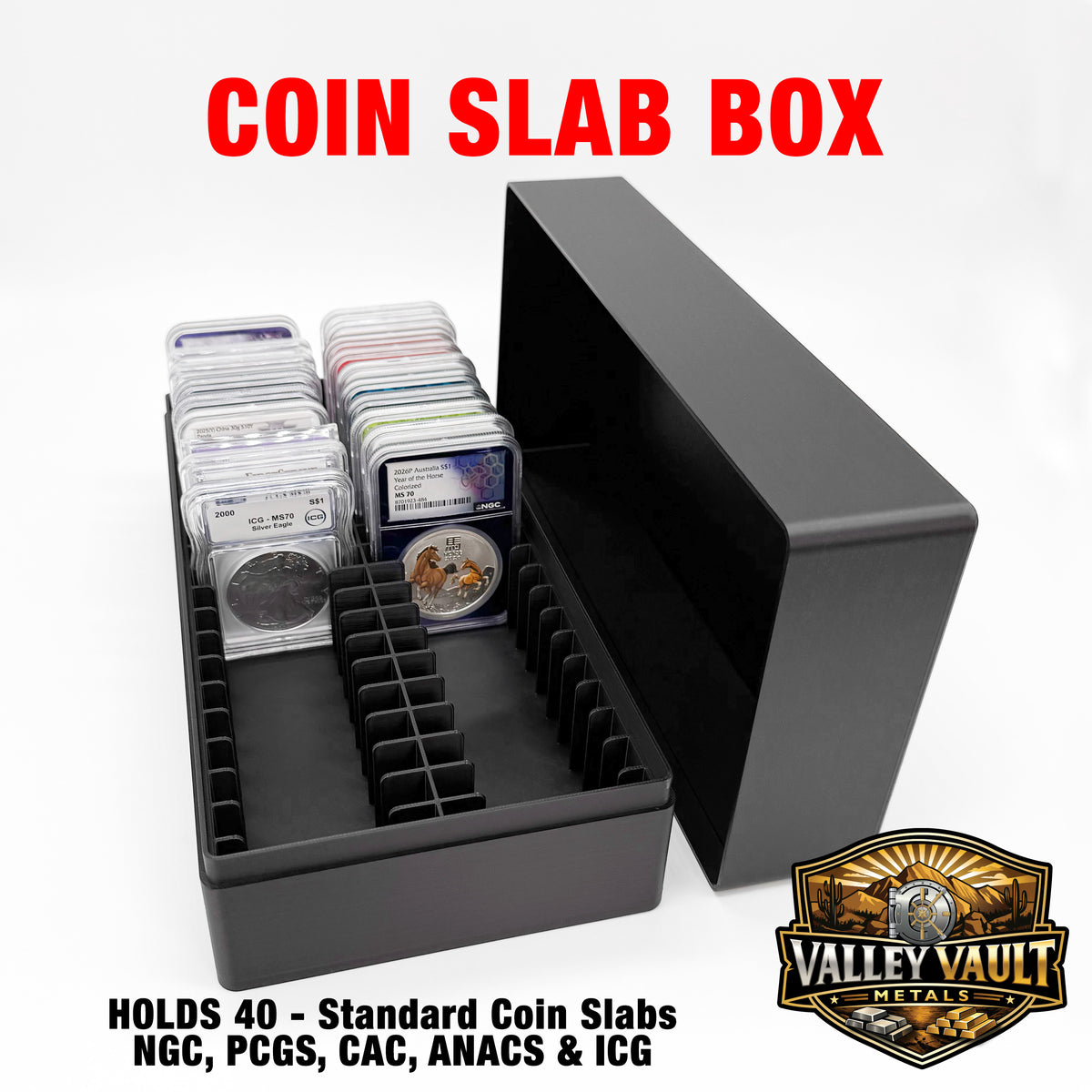 Graded Coin Slab Storage Box - Holds 40 NGC, PCGS, Cac, Anacs & ICG Slabs